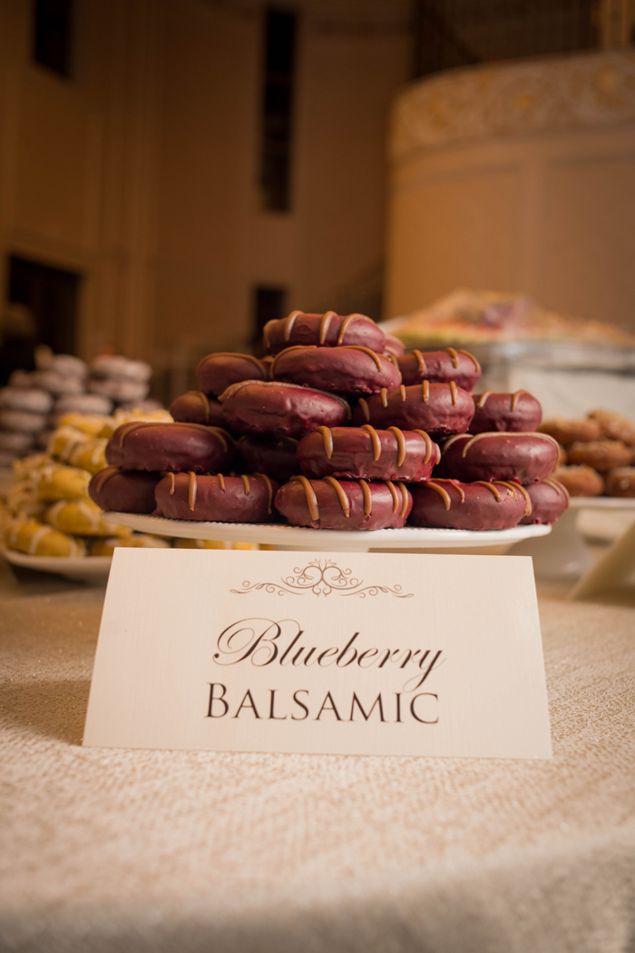 Gourmet donuts as part of sweets table. See more at Rebecca Chan Weddings and Events http://www.rebeccachan.ca