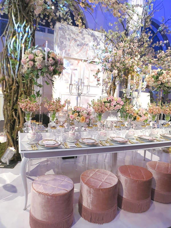 A stunning parisian blossom garden inspired tablescape by Rachel A Clingen. Bold Floral and Floral Cake Ideas from the Wedluxe Show 2015 from the Wedluxe Show 2015. For more ideas, visit Rebecca Chan Weddings and Events at www.rebeccachan.ca