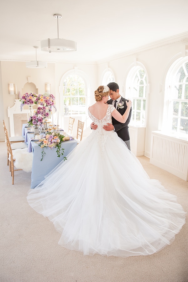 Stunning Zuhair Murad flowing ballgown from Kleinfeld in this lavender french manor wedding photoshoot. See more at Rebecca Chan Weddings and Events http://www.rebeccachan.ca