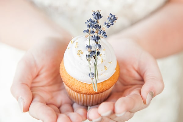Lavender manor wedding photoshoot  - candied lavender cupcake from Catisserie