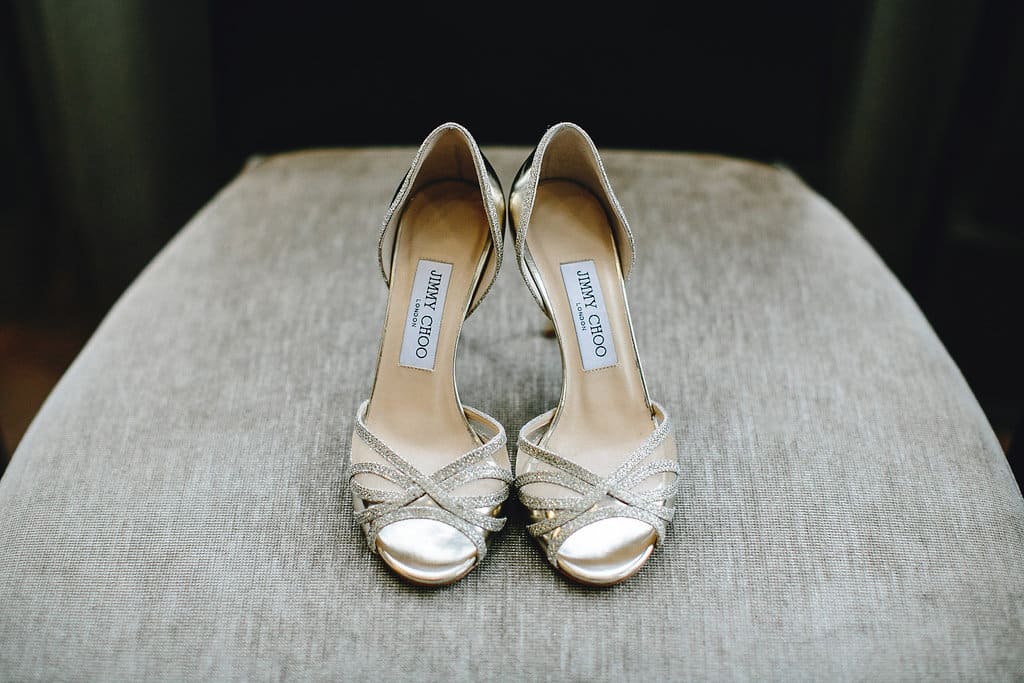 Modern Chinese Wedding. The bride's gold Jimmy Choo shoes. To see more, visit Rebecca Chan Weddings and Events http://www.rebeccachan.ca