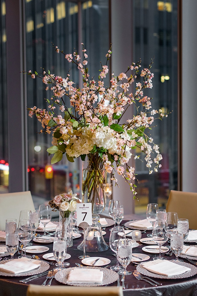 Shangri-La Hotel Toronto Wedding with cherry blossoms  - Cherry blossom centrepieces