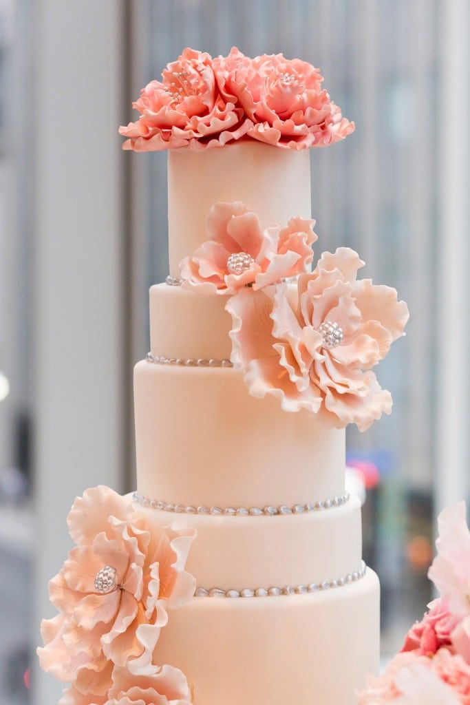 Pink peony cake by Bobbette and Belle. Classic Luxury Wedding at Shangri-La Hotel Toronto. See more at www.rebeccachan.ca