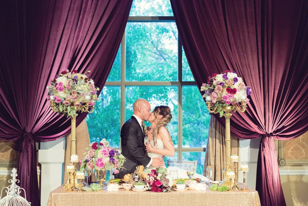 Elegant vintage-inspired purple and gold wedding