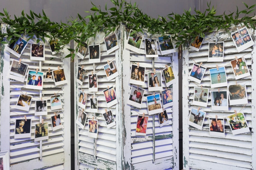 Photo display on window shutters - Romantic Rustic Wedding at the Steam Whistle Brewery