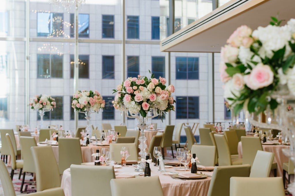 Romantic pink garden centrepieces - Chinese Wedding at Shangri-La Hotel Toronto