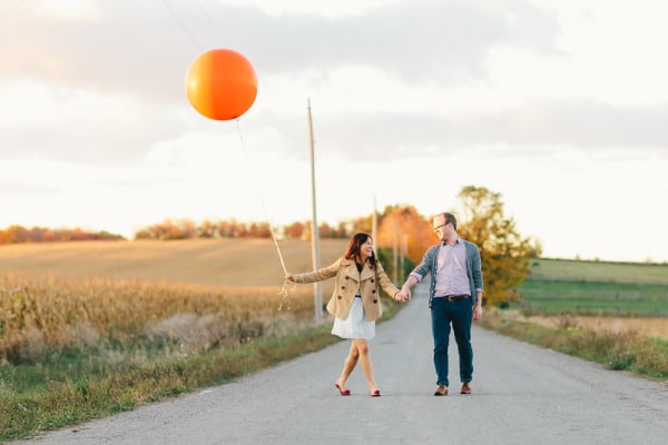 Cute pumpkin patch balloon engagement
