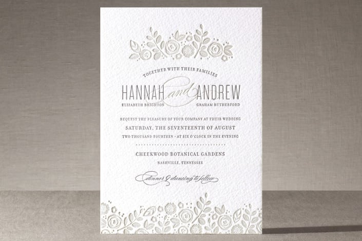 Floral letterpress wedding invitation