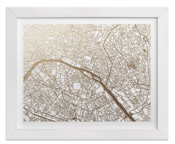 Paris map in gold foil