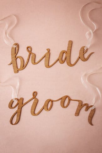 Calligraphy bride and groom chair signs