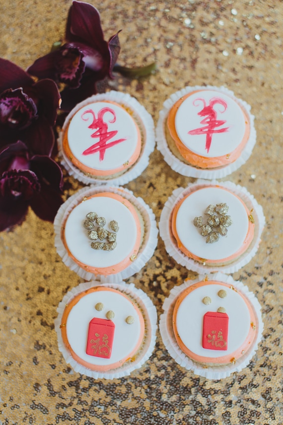 Chic Gold and Red Chinese New Year Dinner Party desserts. See more at Rebecca Chan Weddings and Events https://www.rebeccachan.ca