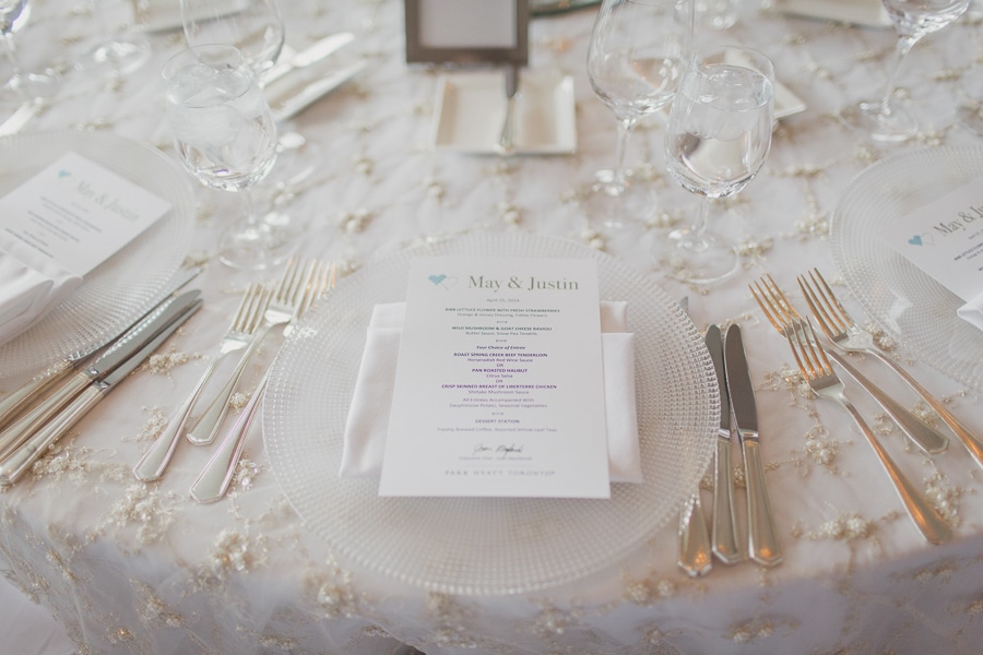 Custom menu on crystal charger, with beaded lace linen. See more at Rebecca Chan Weddings and Events https://www.rebeccachan.ca