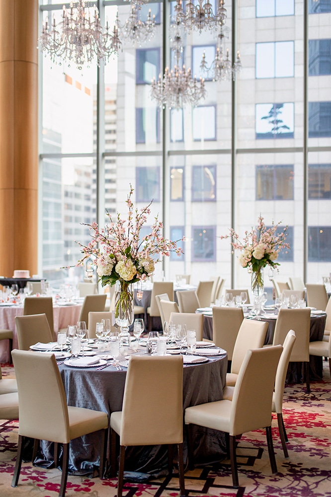 Shangri-La Hotel Toronto Wedding with cherry blossoms  - Cherry blossom centrepieces