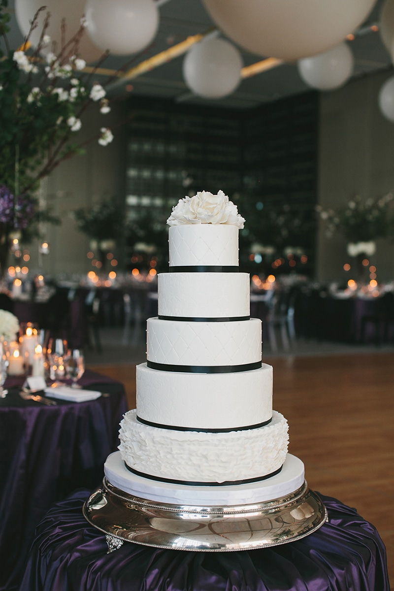 A sophisticated wedding cake fit for a modern black-tie affair, as seen in Wedluxe. Planner: Rebecca Chan Weddings and Events www.rebeccachan.ca To see more, visit www.rebeccachan.ca