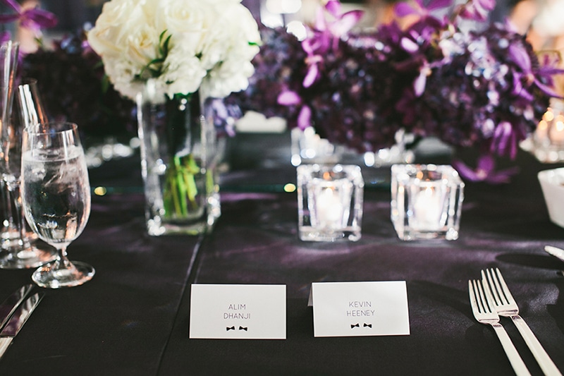 Bow tie place cards. A modern black-tie affair, as seen in Wedluxe. Planner: Rebecca Chan Weddings and Events www.rebeccachan.ca To see more, visit www.rebeccachan.ca