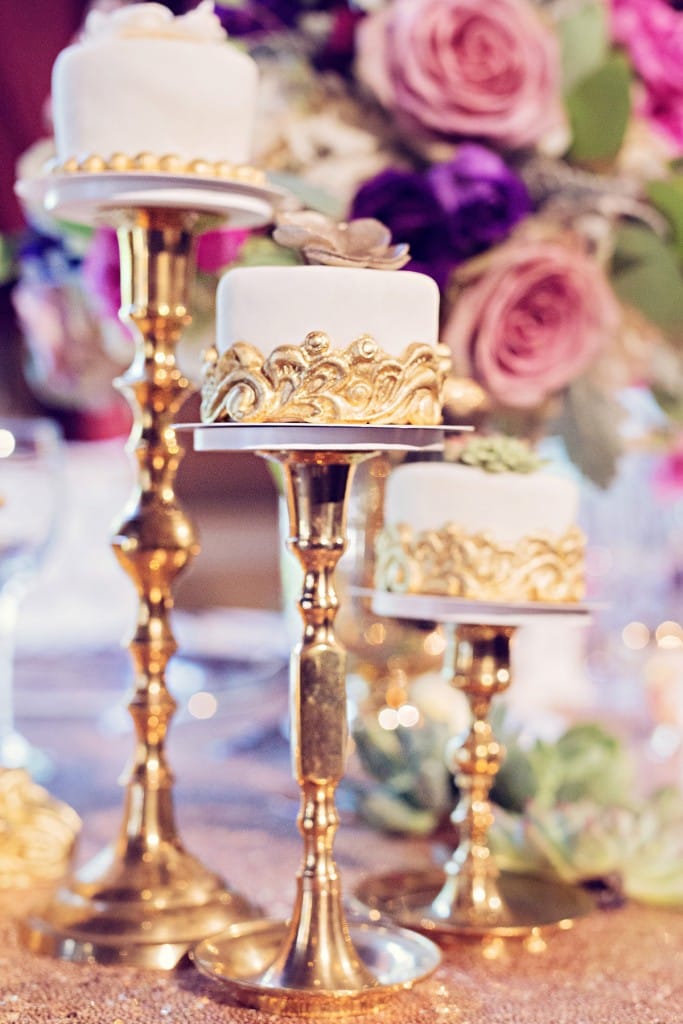 Elegant vintage-inspired purple and gold wedding - mini cakes