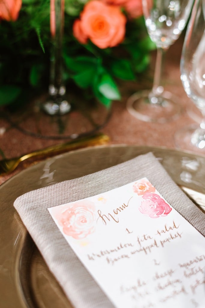 Floral watercolour menus from Cecile Lau Calligraphy, as seen on Cityline's wedding special.