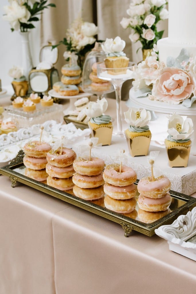 Ornate blush and blue swets table - Afternoon Tea Inspired Wedding at Graydon Hall Manor