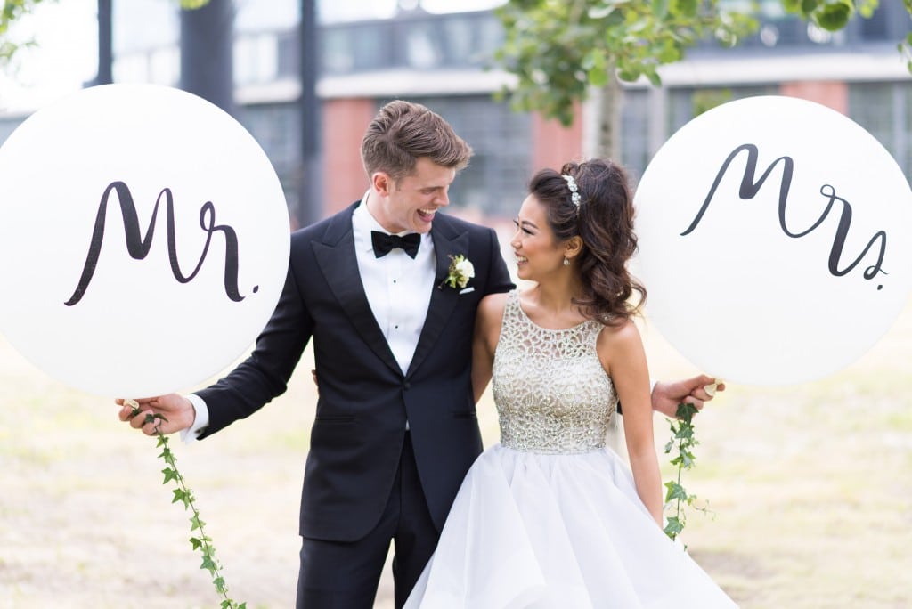 Mr and Mrs balloons - Romantic Rustic Wedding at the Steam Whistle Brewery
