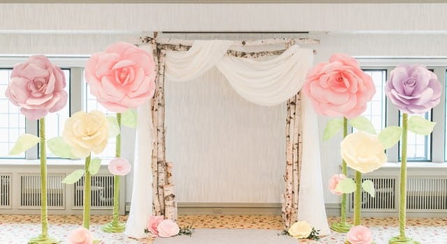 Estates of Sunnybrook open house - whimsical wedding ceremony inspiration with giant paper flowers