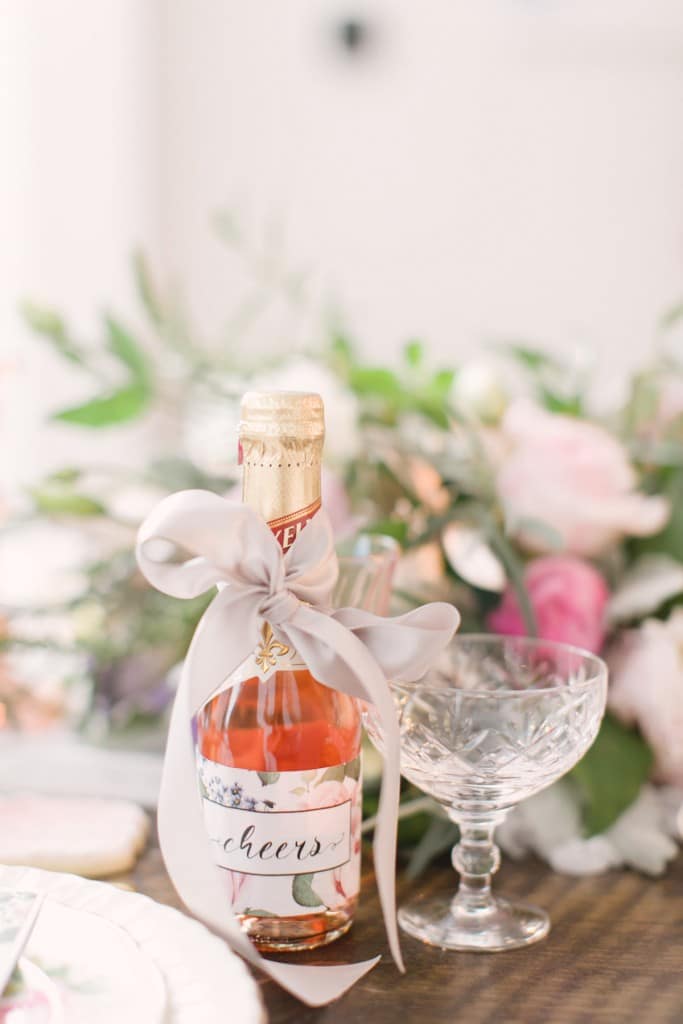 Mini champagne bottle with floral label - An intimate dinner party with event planner Rebecca Chan