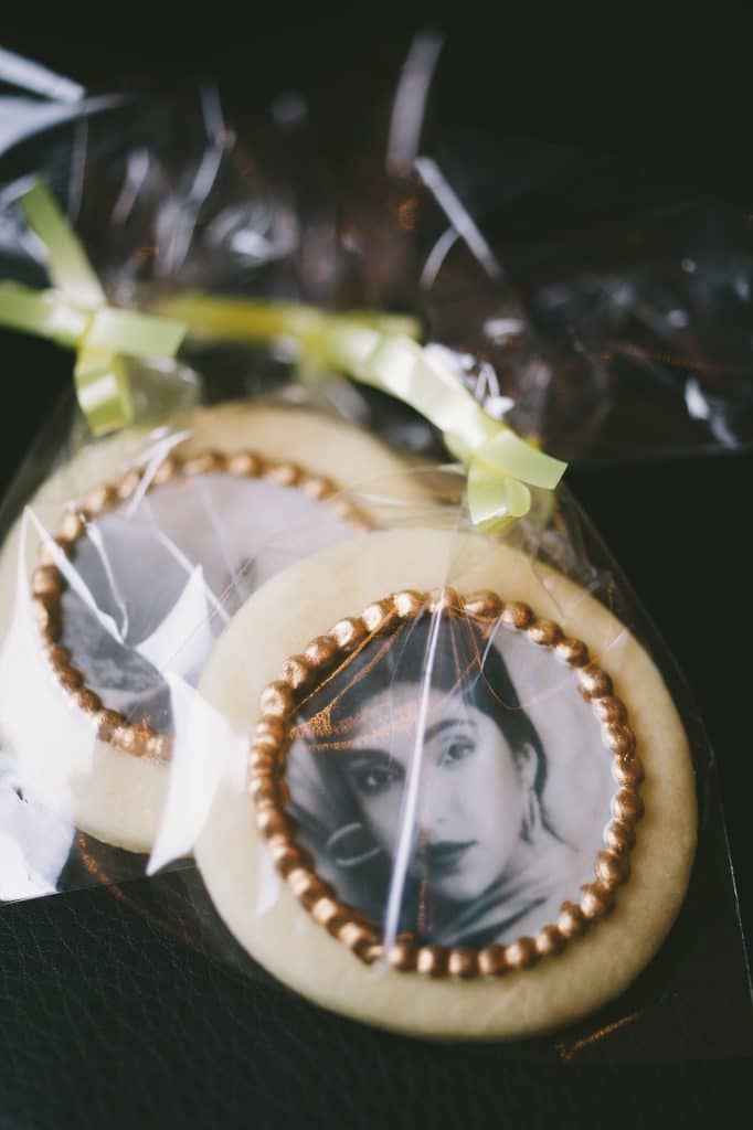 Private party for Rupi Kaur - Elegant place card alternatives with photo cookie favours