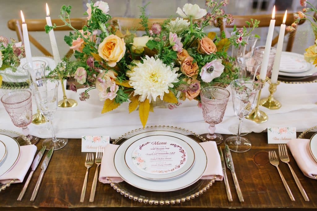 Rustic and romantic wedding tabletop styling