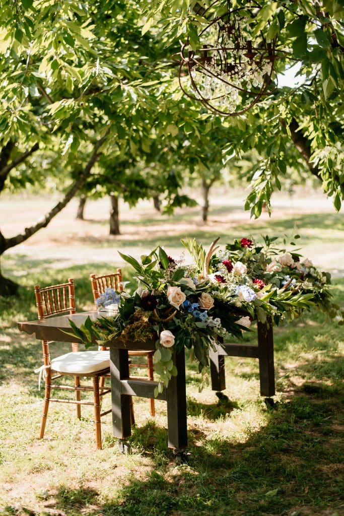 Outdoor Rustic Boho-Chic Head Table at Kurtz Orchards Farm Wedding