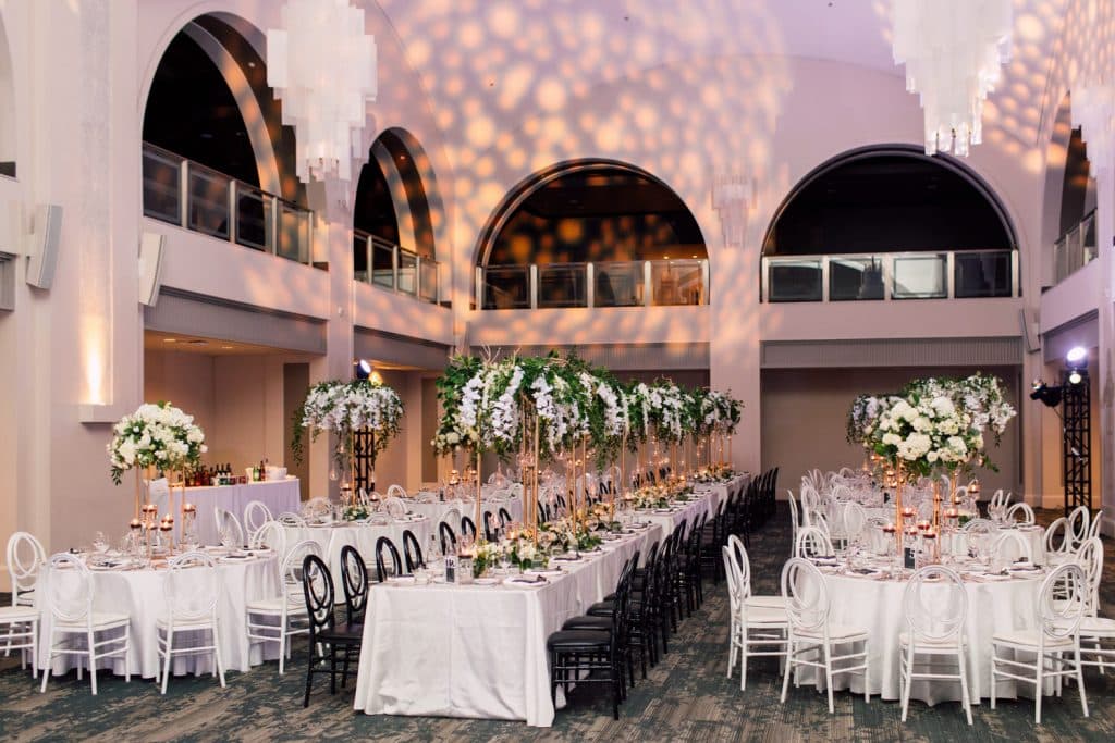 Modern black and white wedding at Arcadian Court, as seen in Wedluxe