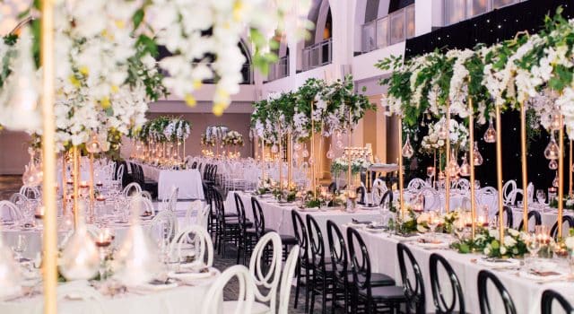 Modern black and white wedding at Arcadian Court, as seen on Wedluxe