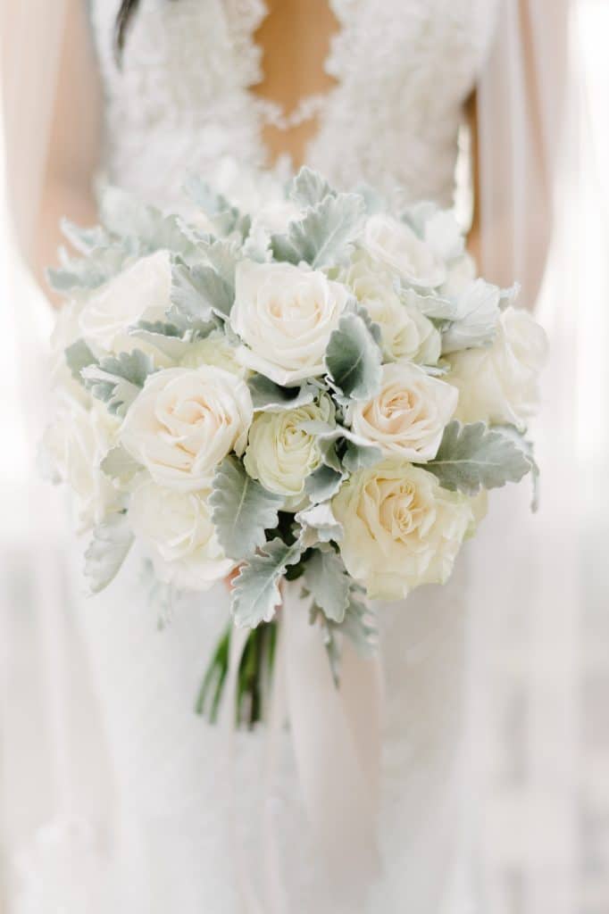 Classic white wedding bridal bouquet at Shangri-La Hotel Toronto