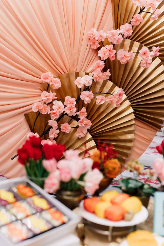 Cherry blossom and fans - Modern Chinese New Year Decor ideas at Shangri-La Hotel Toronto, as seen on CP24