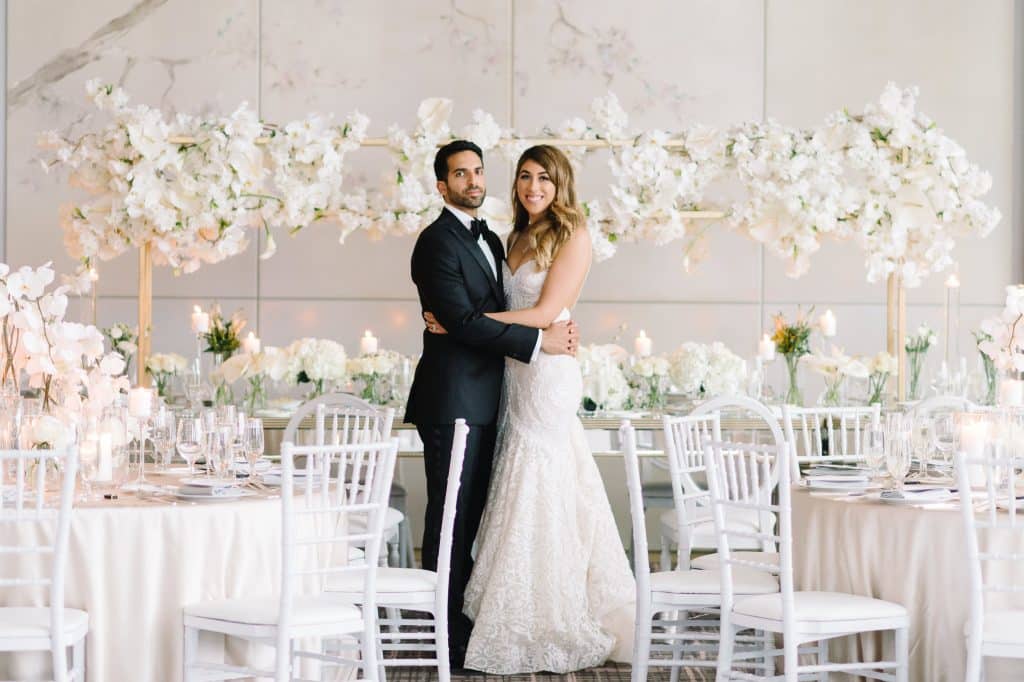 Modern luxurious all white wedding at Four Seasons Hotel Toronto, Vinci room. Planned by Rebecca Chan Weddings & Events. www.rebeccachan.ca