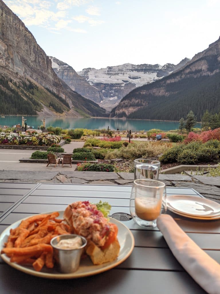 Lake Louise and Banff Honeymoon Guide - Fairmont Lake Louise Lakeview Lounge dining and lobster roll