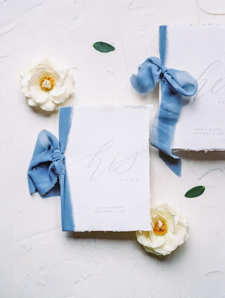 His and Hers vow books. Blue and pastel French Riviera inspired wedding ideas, from Rebecca Chan Weddings & Events.