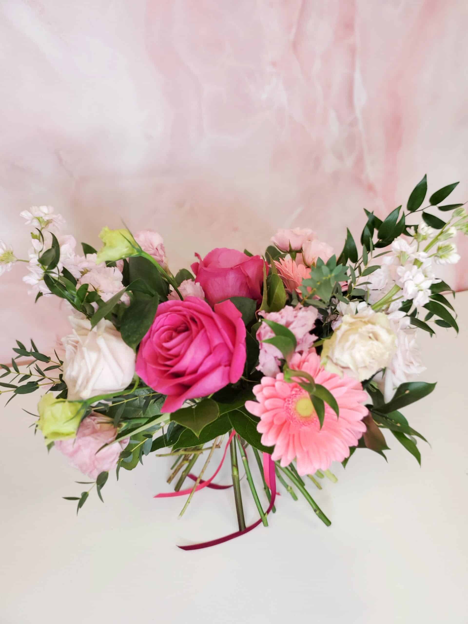 vday-Handtied Bouquet Mixed Pinks