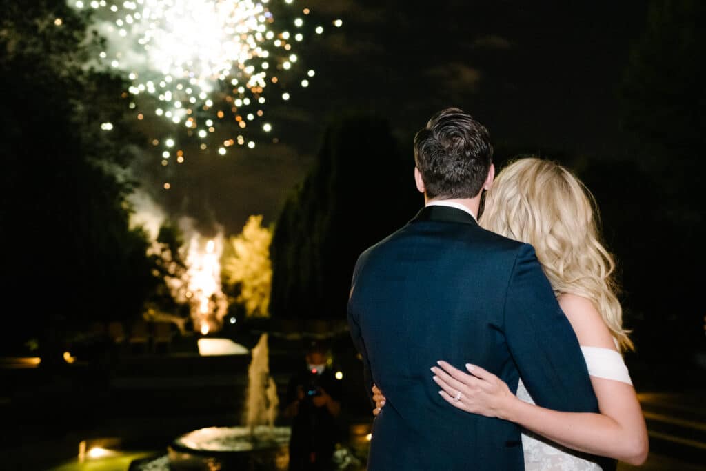 Outdoor wedding reception fireworks- classic and timeless Graydon Hall Manor Garden wedding. Planning by Rebecca Chan Weddings and Events.