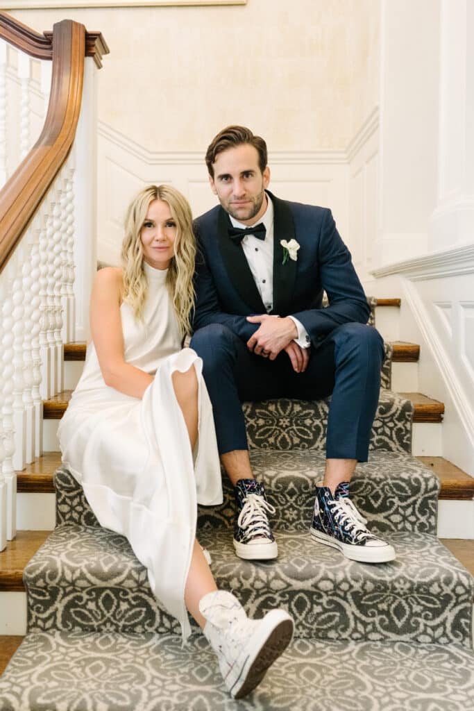 Bride and groom converses - classic and timeless Graydon Hall Manor Garden wedding. Planning by Rebecca Chan Weddings and Events.