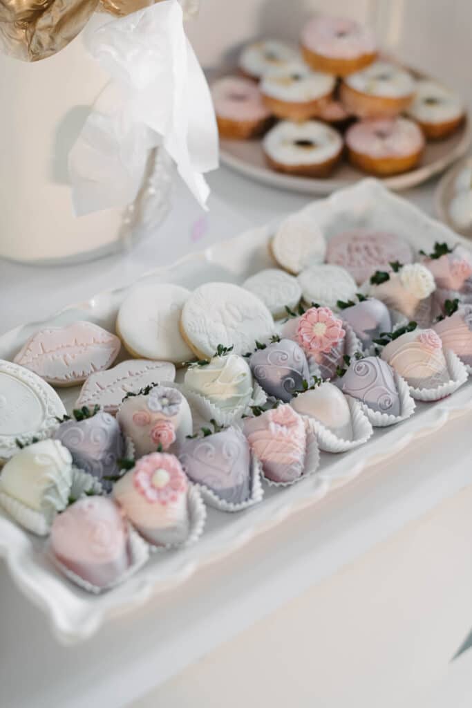 Sweets cart with white, pink and gold dessert