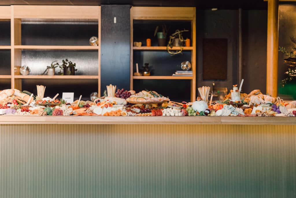 7ft charcuterie spread at Rupi Kaur's 30th birthday party; Planned by Toronto event planner, Rebecca Chan Events 