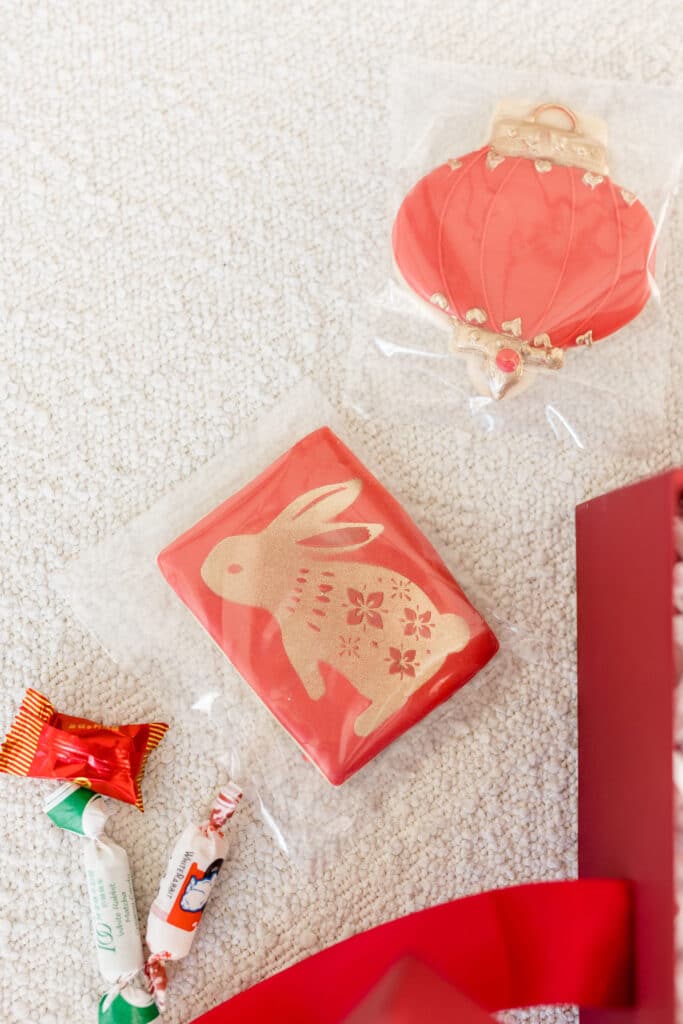 Olay influencer custom designed gift box, Lunar new year themed. Custom made cookie.
