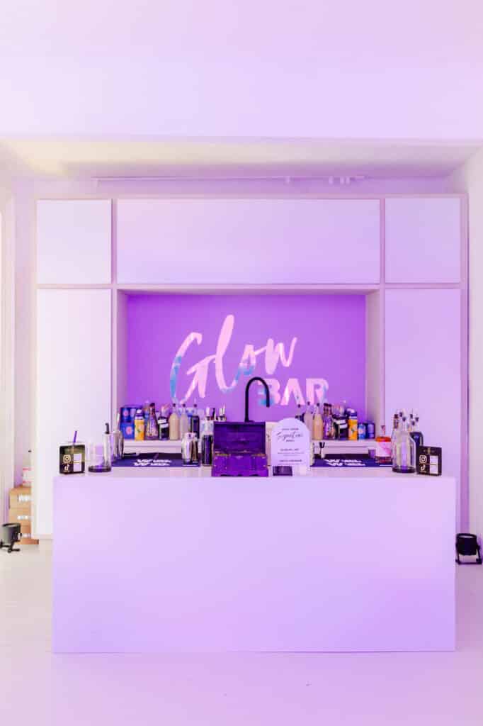 Brand activation - Olay Super Serum media launch party iridescent glow bar