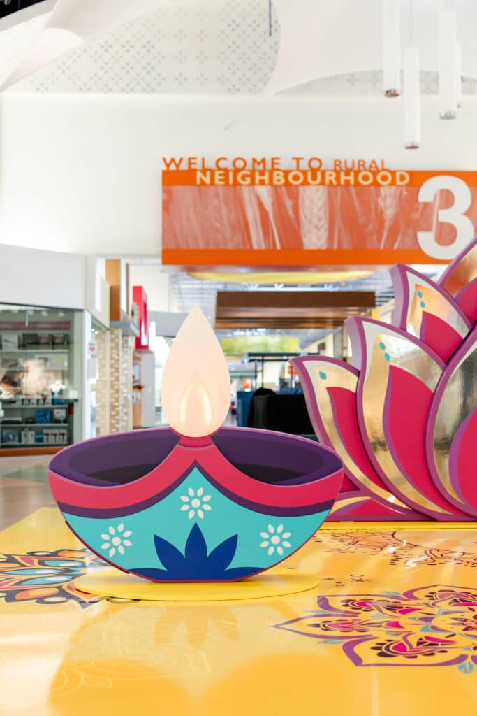 Toronto Marketing Activation - Diwali display at Vaughan Mills Shopping Centre with custom build diya candle displays