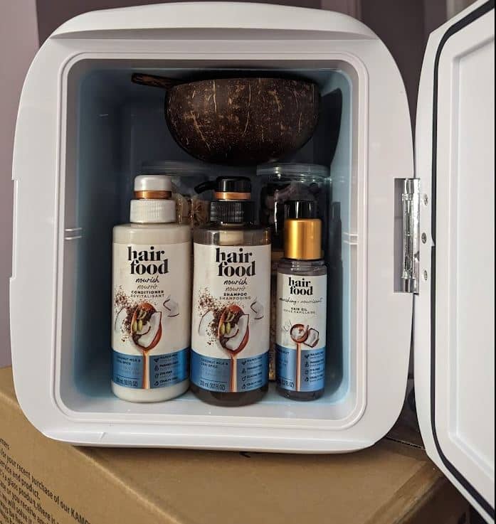 Unique influencer mailer - Mini fridge with ingredients for breakfast smoothie bowl for Hair Food