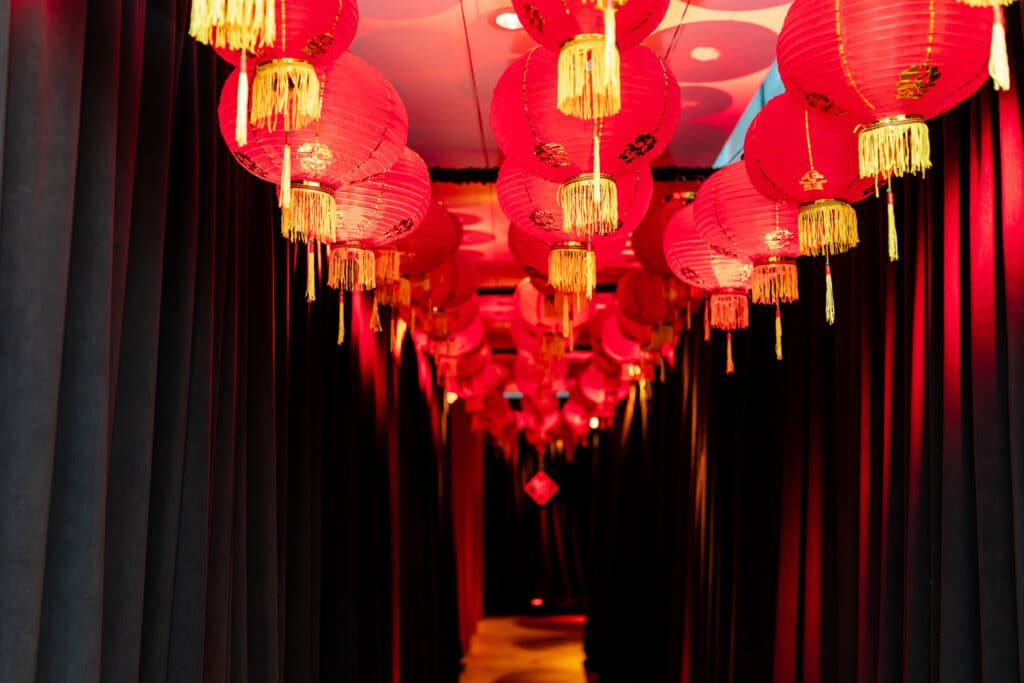 Red lantern tunnel entrance at a Lunar New Year Party at Shangri-La Hotel Toronto