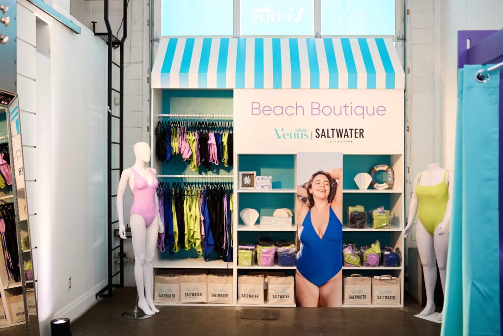 Custom-built swimwear shop created for the Gillette Venus PR event.